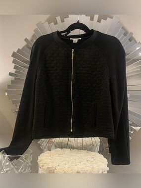 St. John Soort Black Quilted Bomber Jacket with Gold Zip